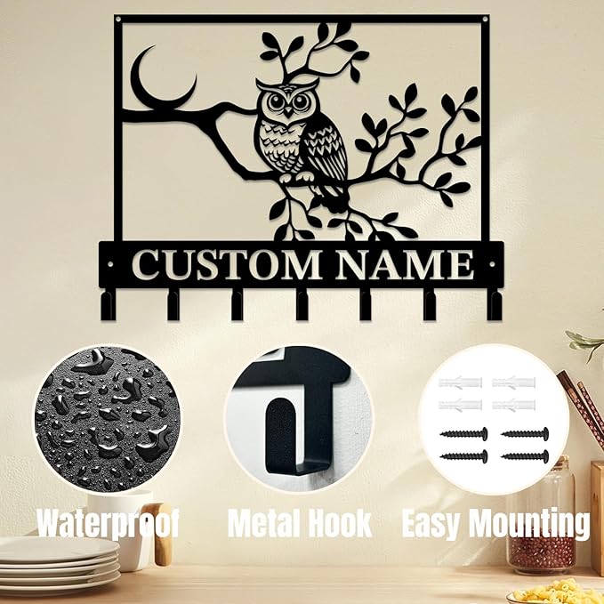 Personalized Custom Name Birds of Trees Wall Key Hooks,Metal Birds of Trees Art Clothes Hooks,Metal Birds of Trees Wall Home Storage Decorative,For Front Door, Hallway, Kitchen, Bedroom (Style I)