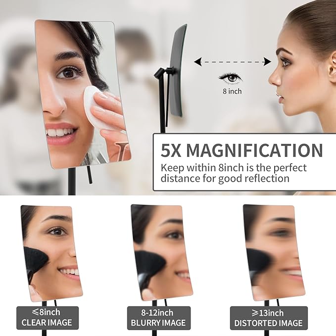 DOWRY 5X Tabletop Magnifying Makeup Mirror Adjustable Rectangular Vanity Mirror for Bedroom 304 Stainless Steel Gifts for Women Wife Mom Teengirls Matte Black