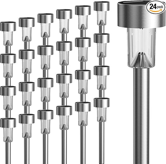 GIGALUMI 24 Pack Solar Path Lights Outdoor,Solar Lights Outdoor Waterproof,Stainless Steel LED Landscape Lighting,Solar Garden Lights for Driveway,Pathway,Patio,Yard