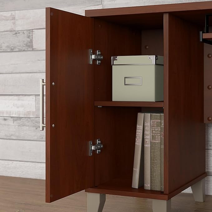 Bush Furniture Somerset 60W L Shaped Desk with Hutch in Hansen Cherry