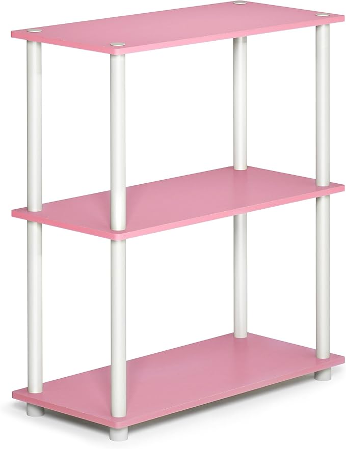 Furinno TURN-N-TUBE Storage Shelves, 3-Tier Book Shelf, Corner Shelf, Toolless Open Shelves, for Organization and Storage, Living Room, Garage, Home Office, Pink