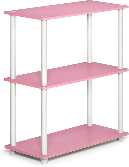Furinno TURN-N-TUBE Storage Shelves, 3-Tier Book Shelf, Corner Shelf, Toolless Open Shelves, for Organization and Storage, Living Room, Garage, Home Office, Pink