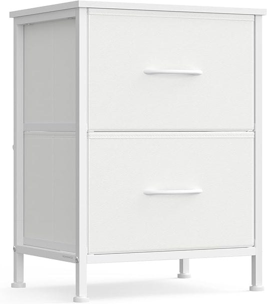 SONGMICS Dresser for Bedroom, Chest of Drawers, Nightstand, Steel, MDF, 2 Non-Woven Fabric Drawers, Storage Organizer Unit, Closet, Entryway, Cloud White and Snow White ULGS312W01S