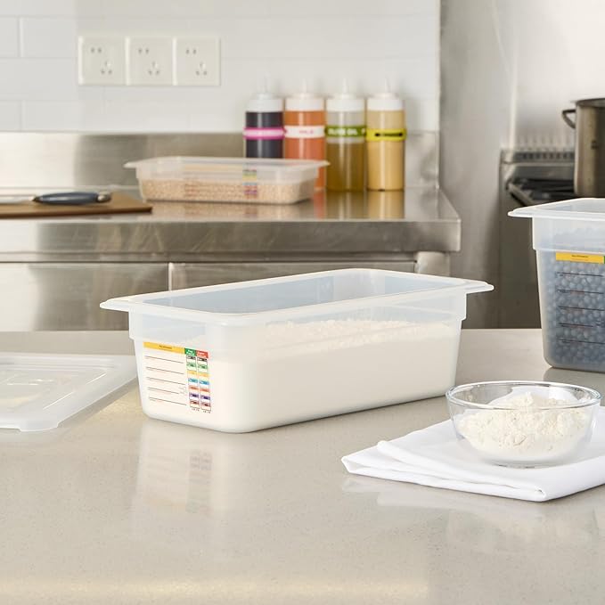 Restaurantware Food Pans Pack of 10 Plastic Rectangle Food Containers 1/3 Size with Traceability Label, Storage Containers Dishwashable Hot Cold Friendly for Restaurants Buffet Commercial Use