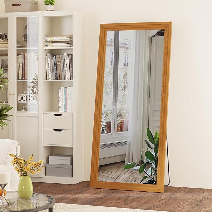 Full Length Mirror,71x32 Inch Full Length Mirror Wall Mounted,Vertical Hanging,Leaning Standing for Bedroom,Living Room,Rectangular Wooden Frame,Walnut Color.