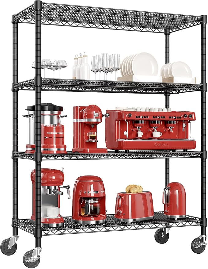 IZEUK Garage Shelving Wide Storage Shelves 4 Tier Metal Shelves 3200 LBS Heavy Duty Adjustable Utility Shelf Rack Black 23.6" D x 53.1" W x 73.6" H