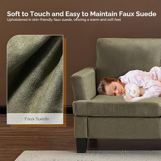 VINGLI Olive Green 83" Sofa Couches for Living Room, Modern Comfy 3 Seater Couch Faux Suede 25.6" Deep Seat Upholstery Cozy Sofas for Small Space, Bedroom, Apartment, Home Office