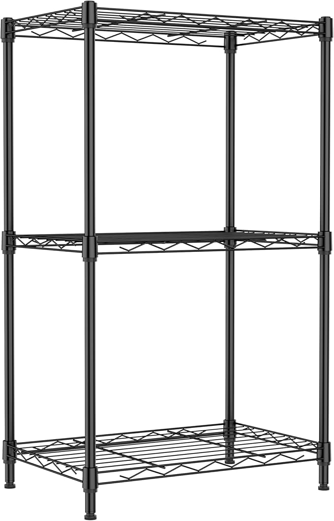 IZEUK 3 Tier Metal Wire Shelving Rack Storage Shelves for Kitchen, Bedroom, Living Room or Laundry Room, Black, 17.7" W x 11.8" D x 28.8" H