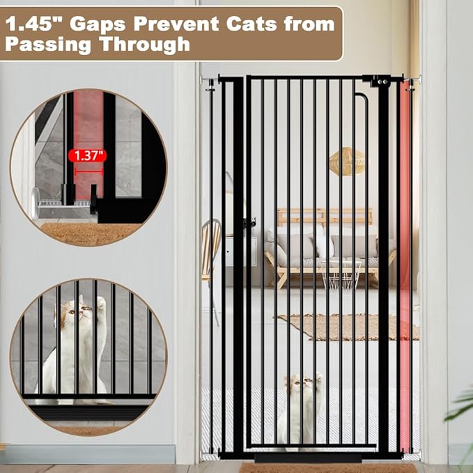 57" Extra Tall Pet Gate for Doorway 33.86'' - 38.58'' Wide Cat Gate Indoor for Stairs, Pressure Mounted Auto Close Tall Dog Gate Baby Safety Child Gate for Kids Dogs Puppy Cats (Black)