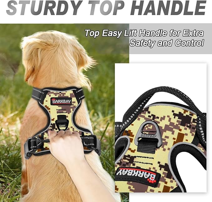 BARKBAY No Pull Dog Harness Front Clip Heavy Duty Reflective Easy Control Handle for Large Dog Walking(Desert camo,XS)
