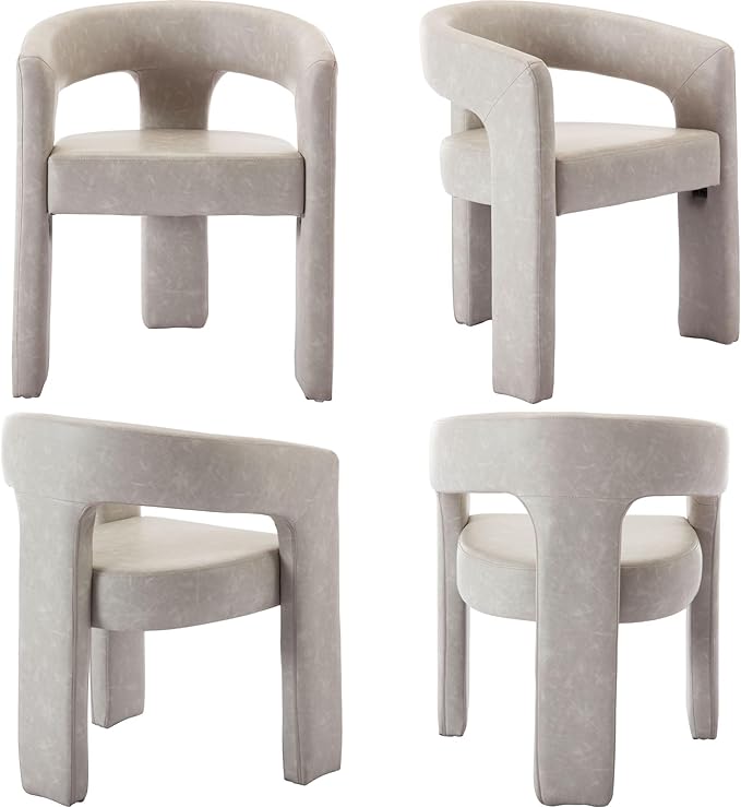 Set of 6 Modern PU Leather Upholstered Dining Chairs with Open-Back, Cute Barrel Side Chairs Kitchen Armchair Accent Chairs for Dining Room Bedroom, Grey