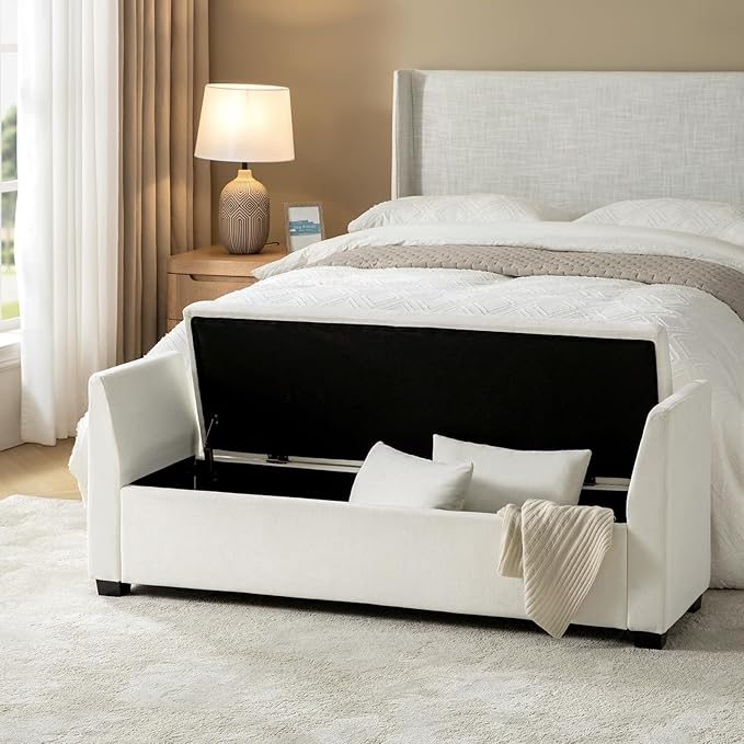 EcoHarbor Living 60" Storage Ottoman Bench with Pillows, Water Resistant Storage Bench End of Bed Upholstered Bedroom Entryway Storage Ottoman Foot Stools, Ivory