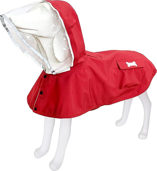 Dog Raincoat,Waterproof Rain Poncho with Hoodie, High Reflective Adjustable Pet Rain Jacket with Leash Hole for Small Medium and Large Dogs (Red, X-Large)