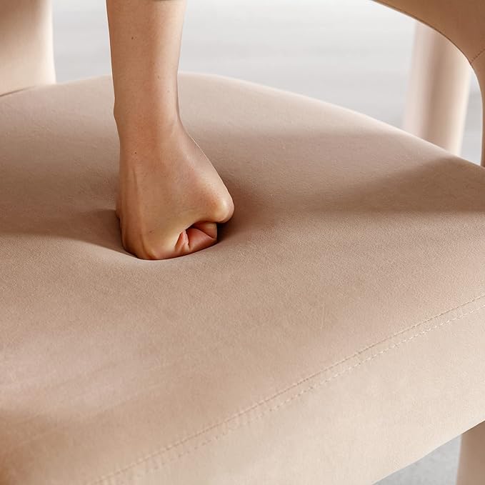 Set of 2 Modern Velvet Fabric Upholstered Dining Chairs with Open-Back, Cute Barrel Side Chairs Kitchen Armchair Accent Chairs for Dining Room Bedroom, Khaki