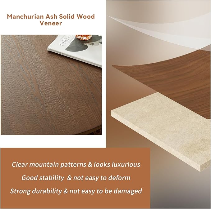 Round Coffee Table for Living Room,Fluted Drum Accent Tea Center Table with Storage,Circle Modern Coffee Tables for Small Space Office Apartment (31.5" L×31.5''W×14''H-Walnut)