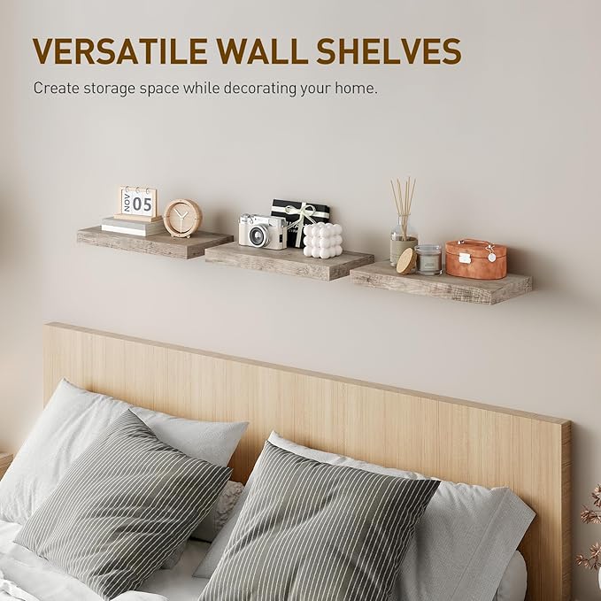 Floating Shelves for Wall, 1.5" Thick Wall Shelf Set of 3 with Invisible Brackets, 15.7L x 7.9W Hanging Book Shelves Farmhouse Home Decor for Bathroom, Living Room, Bedroom, Greige 4301BJP3BG