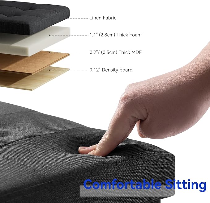 BRIAN & DANY 30 Inches Folding Storage Ottoman Bench, Ottoman with Storage Bench for Bedroom, Living Room, Entryway, Foot Rest with Legs, Black