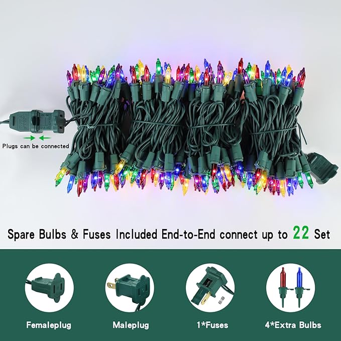 Colored Mini Christmas String Lights Plug in, 200 Count 40 Feet LED Mini Multicolor String Lights, Waterproof Christmas Decorations for Outdoor Indoor Patio Home Party Garden Yard Decor