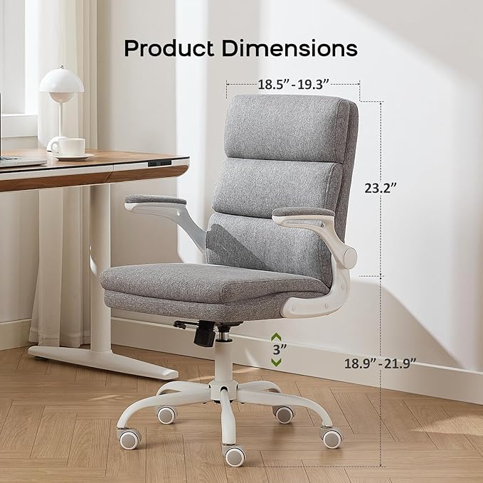 Office Chair Adjustable Desk Chair Mid Back Executive Comfortable Fabric Ergonomic Back Support Home Computer Chair with Padded Flip-up Armrest Swivel Wheels (Cement Gray)
