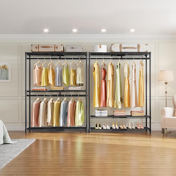 VIPEK X1 Plus Expandable Reach-in Closet Adjustable from 2'8" to 4'6" with Adjustable Shelves and Hanger Rods Clothes Rack Heavy Duty, Metal Clothing Racks Portable Walk-in Closet, Black