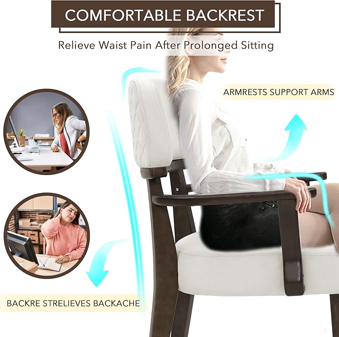 Modern Wood Dining Chairs Set of 5, Velvet Upholstered Kitchen Chairs with Open Curved Backrest & Black Hardwood Legs for Vanity, Living Room, 350 LBS Capacity, White