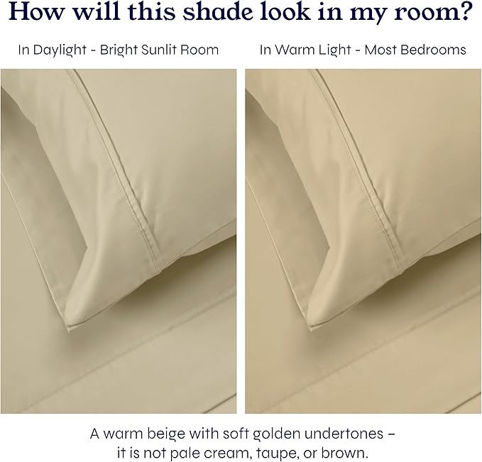 California Design Den Full Size Bed Sheets Set - Soft 400 Thread Count Sateen, Natural 100% Cotton Sheets Set with Deep Pockets, Breathable, Cooling and Durable Bedding - Beige (Golden Tone)