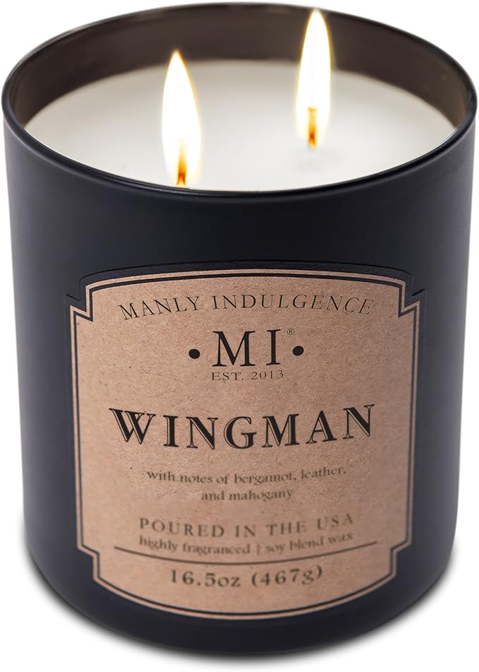Manly Indulgence Wingman Scented Candles for Men, 2 Wick, 16.5 oz, Premium Soy Blend Wax, 60H Burn, Candles for Home Scented - Made in The USA