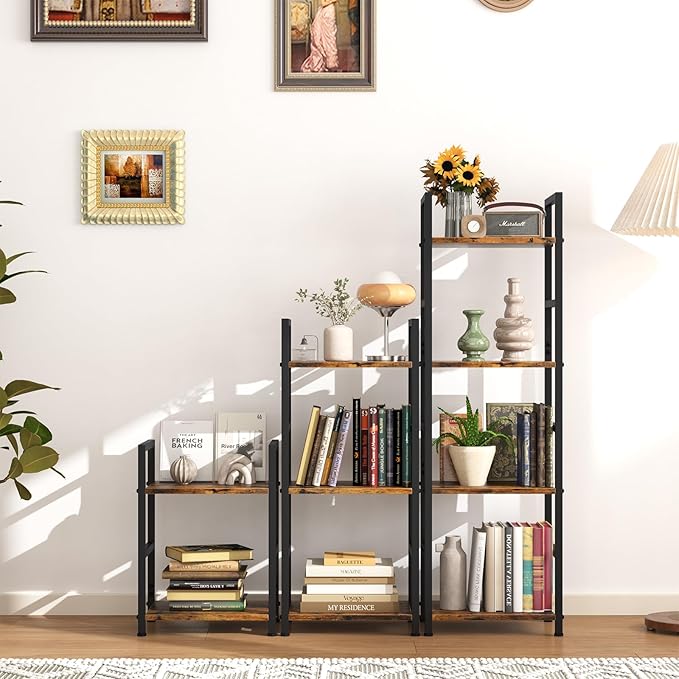 Small Bookshelf for Small Space, 2 Tier Industrial Bookcase,Narrow Book Case Storage Organizer Book Shelf for Living Room, Bedroom and Office, Easy Assembly(2 Tier,Rustic Brown)