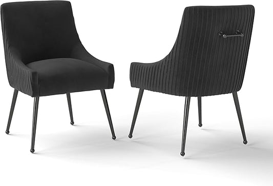 Velvet Dining Chairs Set of 2,Black Upholstered Living Room Chairs with Black Metal Legs, Modern Tufted Accent Chairs for Living Room, Study Room, Kitchen
