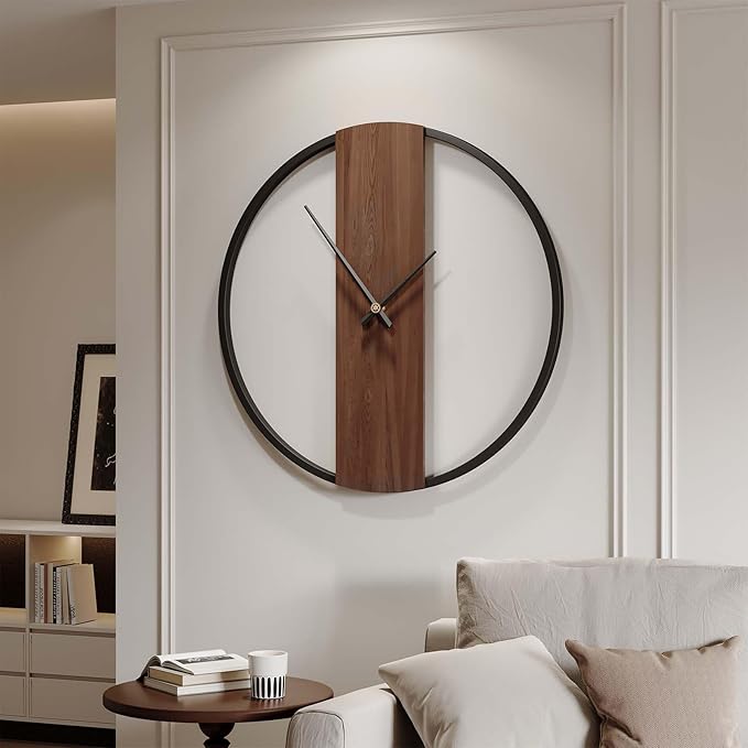 Wall Clock Decorative Modern Minimalist Wall Clocks for Living Room Decor, 20 Inch Silent Non Ticking Battery Operated Rustic Big Clock with Walnut Dial for Bedroom, Kitchen, Farmhouse, Office