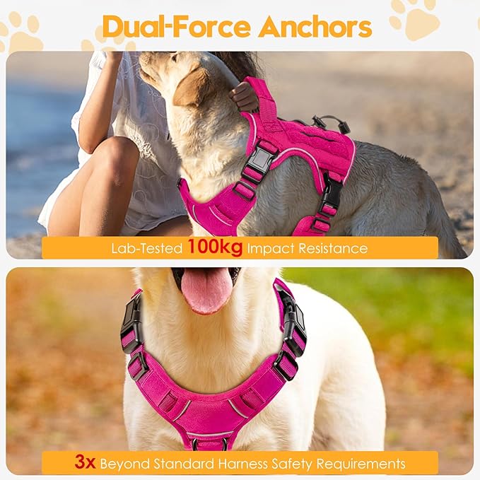 Heavy-Duty Tactical Dog Harness for Large Dogs, No Pull Adjustable Reflective Pet Vest with Molle System, K9 Military-Grade Control for Service Training, Outdoor & 10+ Breeds, Hot Pink, Small