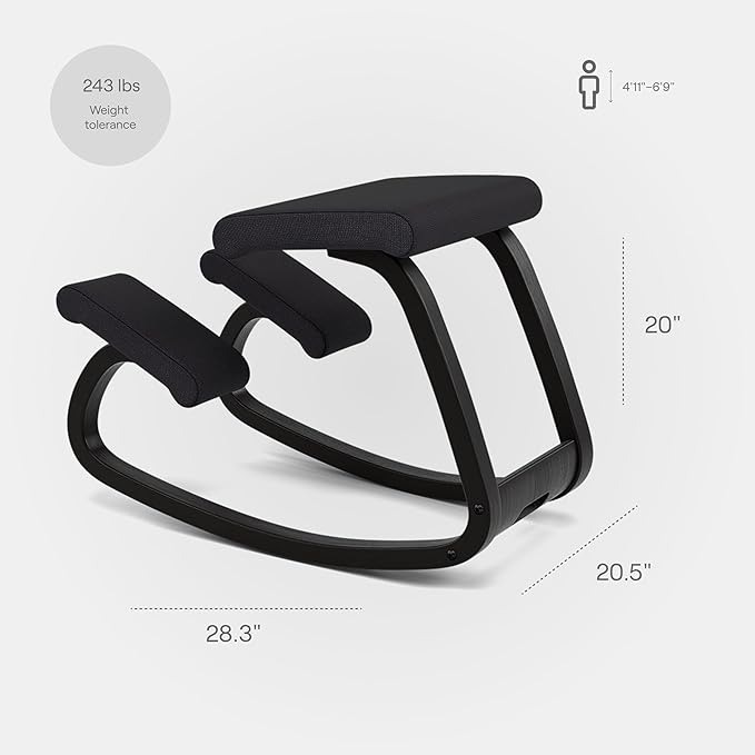 Varier Variable Black/Black Ergonomic Office Kneeling Chair – Active Sitting, Rocking Seat for Home, Study & Posture Support – 10 Year Quality Guarantee