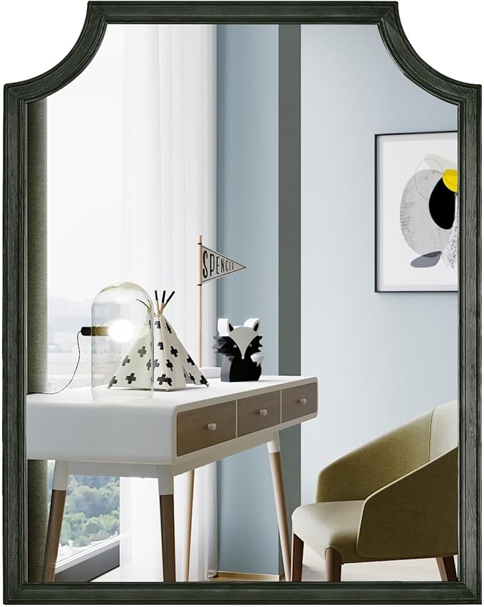 WallBeyond Scalloped Wood Mirror for Wall Decor 16x20 Inch Black Small Bathroom Vanity Rectangle Mirror for Hallway Bedroom Living Room(Black)