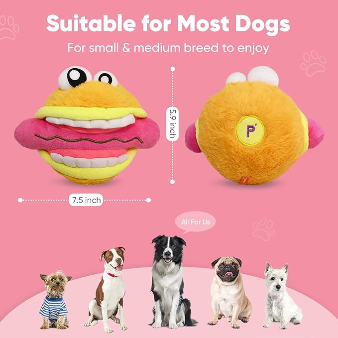 Petbobi Interactive Dog Toys Monster Active Ball for Dogs with Batteries, Self Moving Balls and Plush Cover for Small & Medium Dogs to Chase, Dog Toy Squeaky Crazy Bouncer Ball, Burger Buddy Bobby