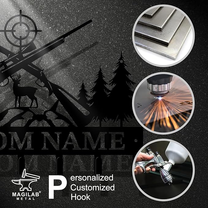 Personalized Custom Name Hunting Deer Wall Key Hooks,Metal Hunting Art Clothes Hooks,Metal Hunting Wall Home Storage Decorative,Hunter For Front Door, Hallway, Kitchen, Bedroom,Keys,Hats (Style K)