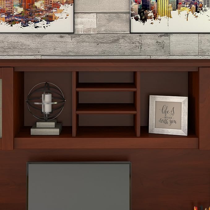 Bush Furniture Somerset 72W L Shaped Desk with Hutch in Hansen Cherry