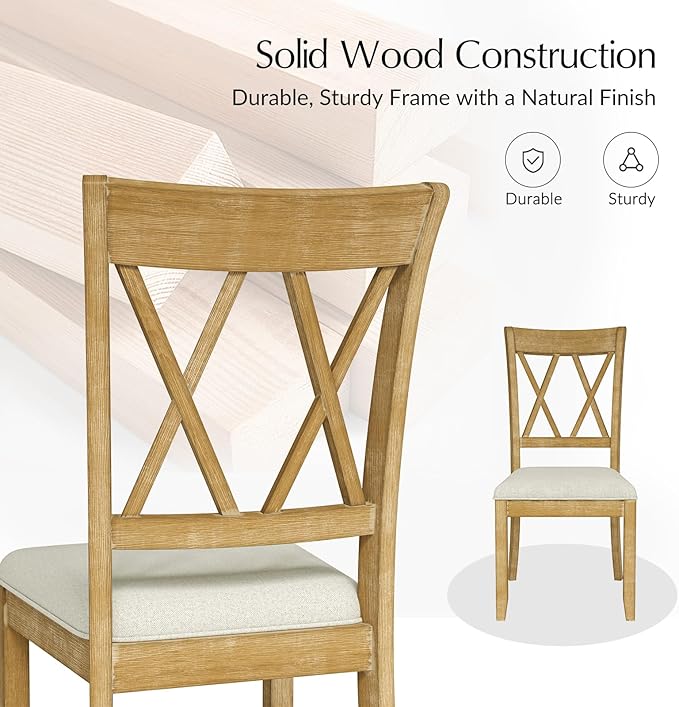 Wood Dining Chairs Set of 6, Modern Farmhouse Kitchen Dining Room Chair, Upholstered Dinner Chair with Back Wood Legs for Restaura, Cofe and Hotel Natural