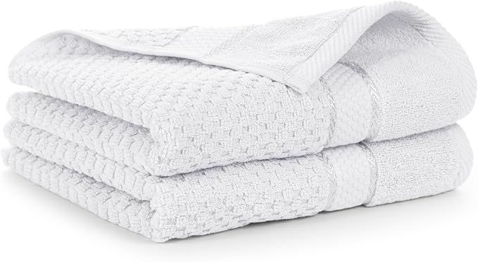 Ample Decor 100% Cotton Christmas White Hand Towel for Bathroom Set of 2- Super Soft, Quick-Dry, Highly Absorbent, Popcorn Textured - Mulaayam Collection - 18 X 28 Inch
