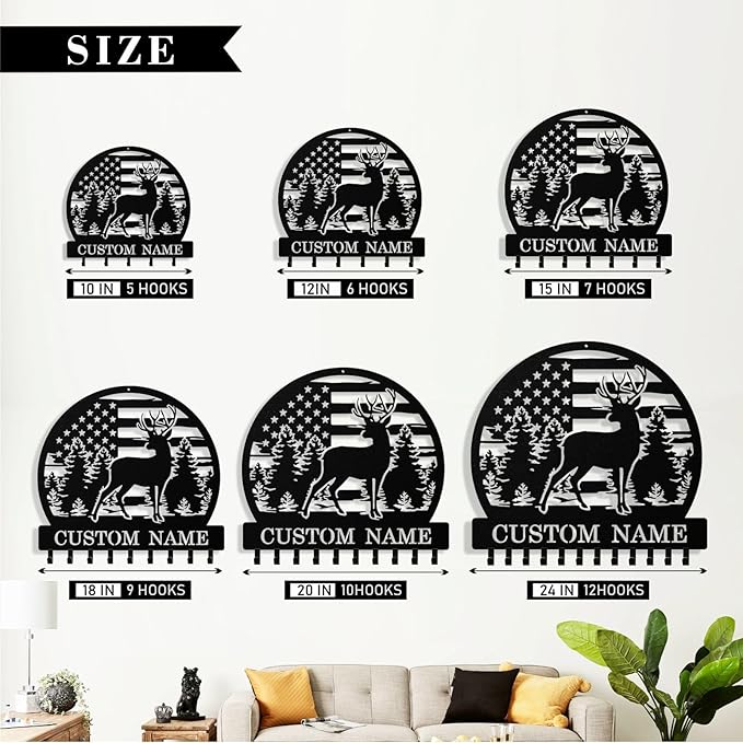 Personalized Deer Key Holder Wall Mount, Custom Metal Keys Hanger for Wall with Name, Custom Key Rack Holder with Hooks for Home, Entryway, Front Door, Living Room, Kitchen, Bathroom