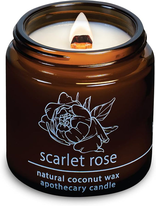 Hemlock Park Crackling Wood Wick Candle Handcrafted with Natural Coconut Wax (Small 4 oz, Scarlet Rose)