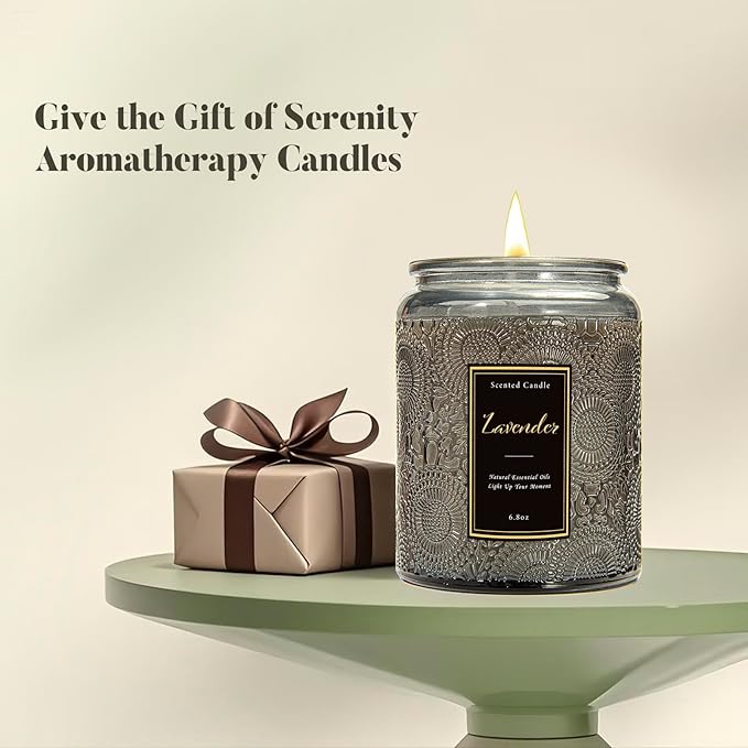 Sandalwood Scented Candle for Home, Luxury Glass Candles Soy Wax for Men and Women, Aromatherapy Candle Gift for Christmas Birthday Mother, 6.8 oz