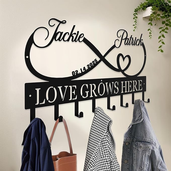 Personalized Key Hooks for Wall,Custom Couples Name Loving Heart Key Holder Wall Mounted,Fashion Coat Rack,Metal Key Hanger with Hooks,Key Rack Organizer for Entryway,Hallway,Doorway