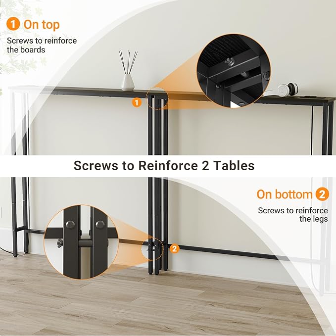 ELYKEN 5.9" Narrow Console Sofa Table with Power Outlets, Total 39.4” Long Behind Couch Table with Charge Station and 5.9’ Extension Cord for Living Room, 5.9" D x 39.4”W x 29.5”H, Black