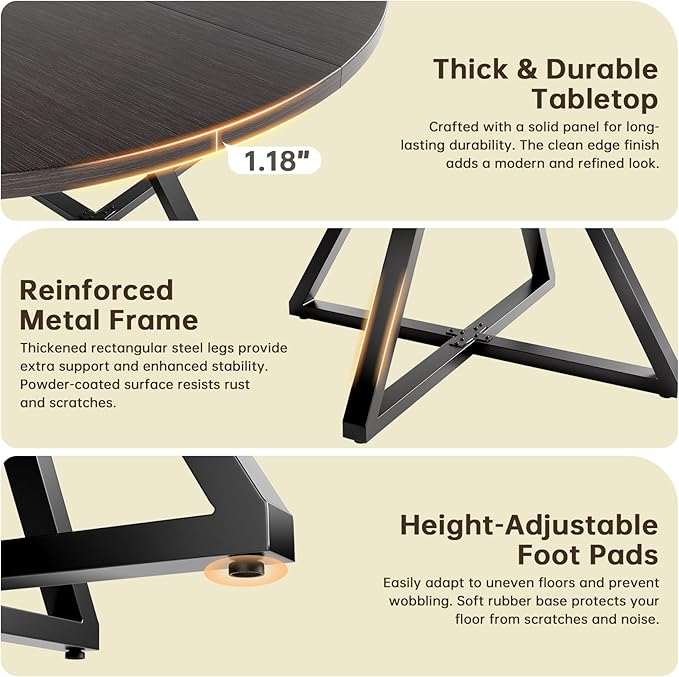 Concho 47" Round Kitchen Dining Room Table for 4-6 Circle Dining Dinner Table with Pedestal Metal Frame,Space Saving Wood Kitchen & Dining Room Furniture, Deep Grey