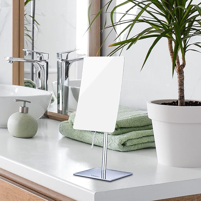 DOWRY 5X Tabletop Magnifying Makeup Mirror Adjustable Rectangular Vanity Mirror for Bedroom 304 Stainless Steel Gifts for Women Wife Mom Teengirls Polished Chrome