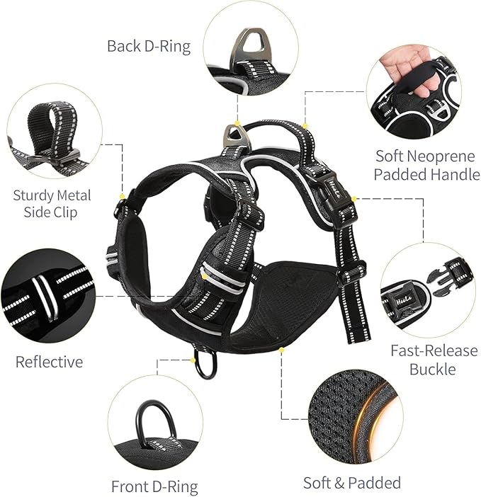 HEELE Dog Harness Dog Harness Small Dog No Pull Harness with Soft Handle Reflective Harness Adjustable, Black, XS