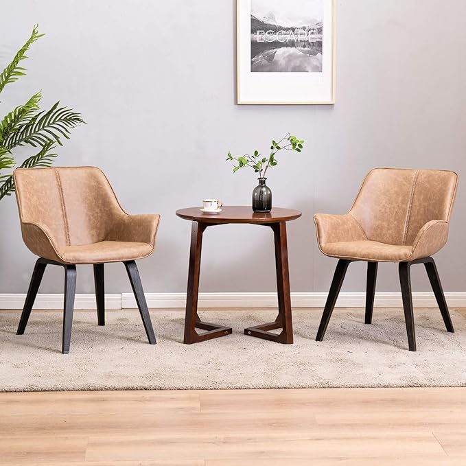 Yellow Set of 4 PU Leather Living Room Chairs Modern Upholstered Accent Chairs Dining Room Chairs (Yellow, 2)