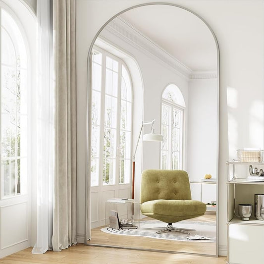 Oversized Full Length Mirror, 40"x80" Large Arched Floor Mirror Full Length with Stand, Room Decor Big Full Body Mirror with HD Tempered Glass Aluminum Frame for Bedroom Living Room, Silver
