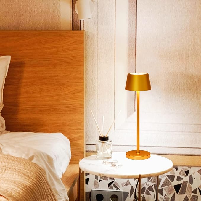 Cordless Table Lamp Rechargeable,with Touch Dimming and IP54 Waterproof Function Desk Lamp,Suitable for Indoor and Outdoor Lighting Gold