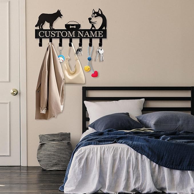 Personalized Dog Leash Holder for Wall - Custom Dog Leash Holder for Wall with Pet's Name, Metal Dog Stuff Storage Organizer, Dog Leash Hangers for Wall, Dog Decor Gifts for Entryway, Farmhouse